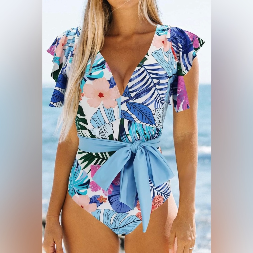 Tummy Control Ruffle Sleeve Swimsuit